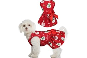 BLAOICNI Dog Christmas Dress Dog Christmas Costumes Girl Snowman Stretchy Pet Dress Funny Pet Costumes Puppy Clothes with Bowtie Outfit for Small Dogs Cats Puppy(M)