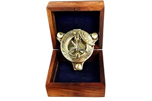 THOR INSTRUMENTS 3" Brass Sundial Compass West London with Wooden Box Rustic Vintage Home Decor Gifts