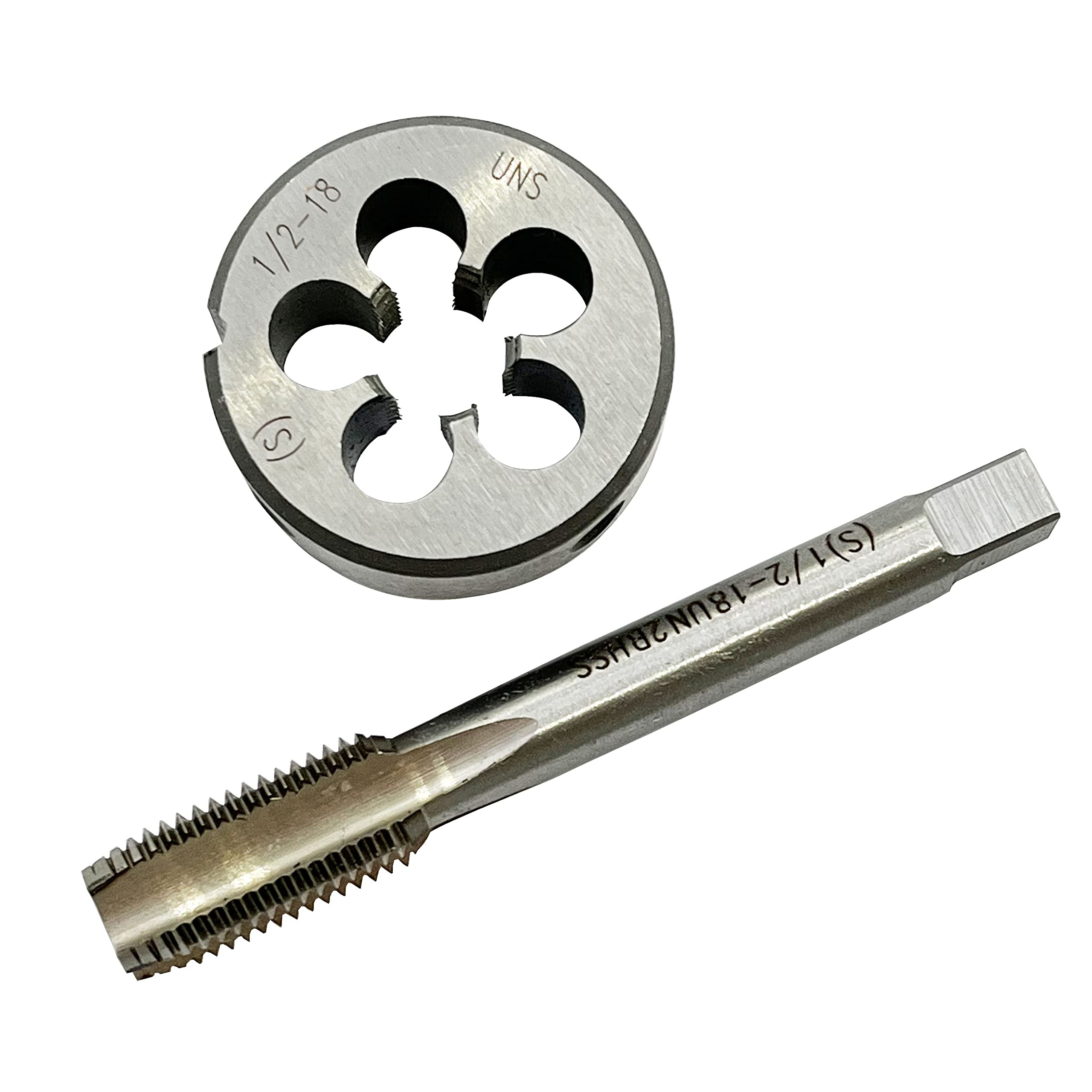 ASZLBYM 1/2-18 HSS Tap and Die Set， UNS Machine Thread Tap and UNS Round Thread Die Right Hand