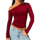 ForeFair Women Sexy Off The Shoulder Long Sleeve Top Y2k Ruched Going Out Tops Cute Slim Fit Fall T-Shirts