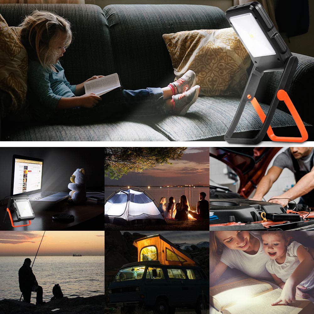 Neporal Portable LED Work Light Solar and USB Rechargeable with 2 Brightness Modes 360°Adjustable Flashlight Solar Camping Lights 550mAh 50lm Rechargeable Night Light for Household Camping Hiking Car