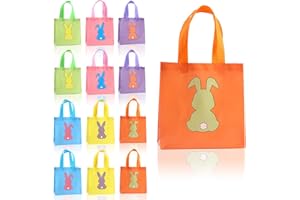 Easter Gift Bags with Handles, 12Pack Reuasble Cute Bunny Tote Bags for Egg Hunt & Party Favors, 6 Designs Small Easter Goodi