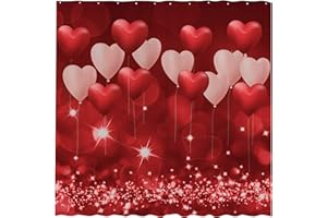 Allenjoy 72" x 72" Valentine's Day Love Theme PEVA Shower Curtain for Bathroom Set Red Hearts Balloons Decoration Waterproof Curtains with 12 Hooks