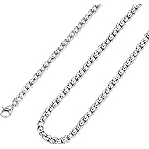 Estendly Stainless Steel Rolo Chain Necklace Crude Round Square Box Cable Wheat Necklace for Men Women Jewelry
