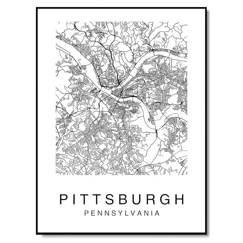 Amazon Com Pittsburgh Map Wall Art Poster Print Pennsylvania Usa City Map Street Black White Handmade
