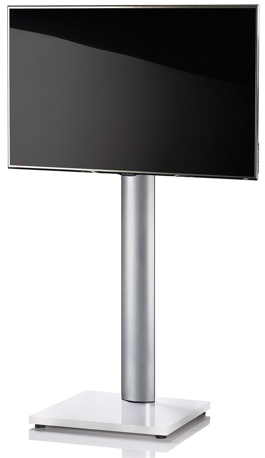 VCM TV Standfuß LED Ständer Fernseh Alu Glas Universal VESA Mobil Rollen Zwischenboden Weißlack