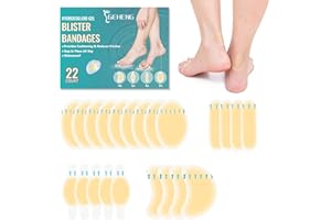 GEHENG Hydrocolloid Gel Blister Bandages for Feet, Waterproof Heel Protectors, Toe, Ball of Foot Comfort & Support, Long-Lasting Blister Cushions Pads for Prevention & Recovery (22 Count)
