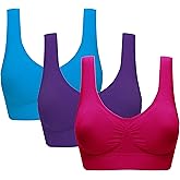 Vermilion Bird Women's 3 Pack Seamless Comfortable Sports Bra with Removable Pads