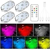 4 PCS Car Led Lights Interior with Remote Control,7 Colors Ambient Lighting Car Interior,USB Rechargeable Car Interior Readin