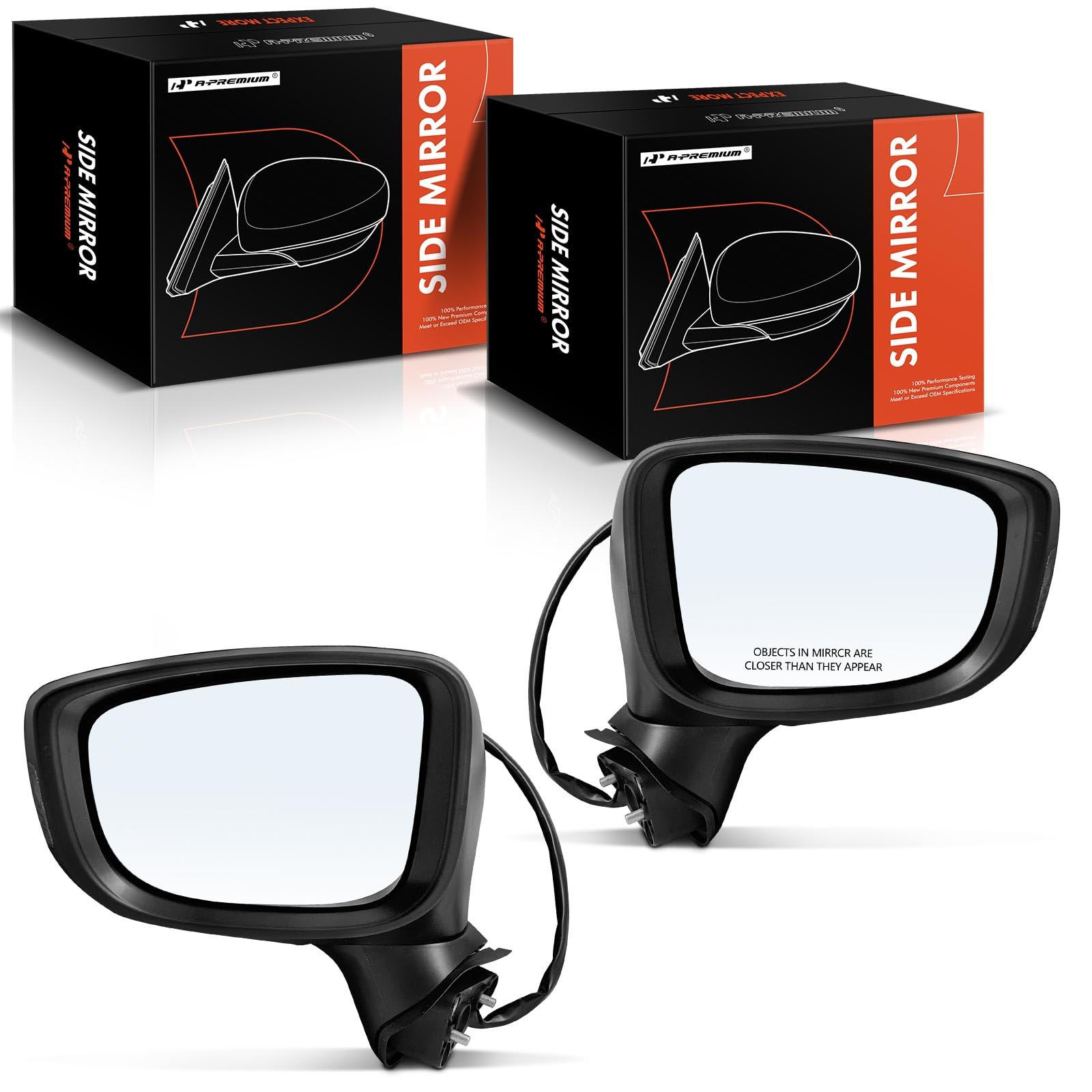Photo 1 of A-Premium Pair (2) Driver and Passenger Side Power Door Mirror - Compatible with Mazda 3 2014-2016, 3 Sport 2014-2016 - Non-Heated Manual Folding Black Outside Rear View Mirror w/Turn Signal