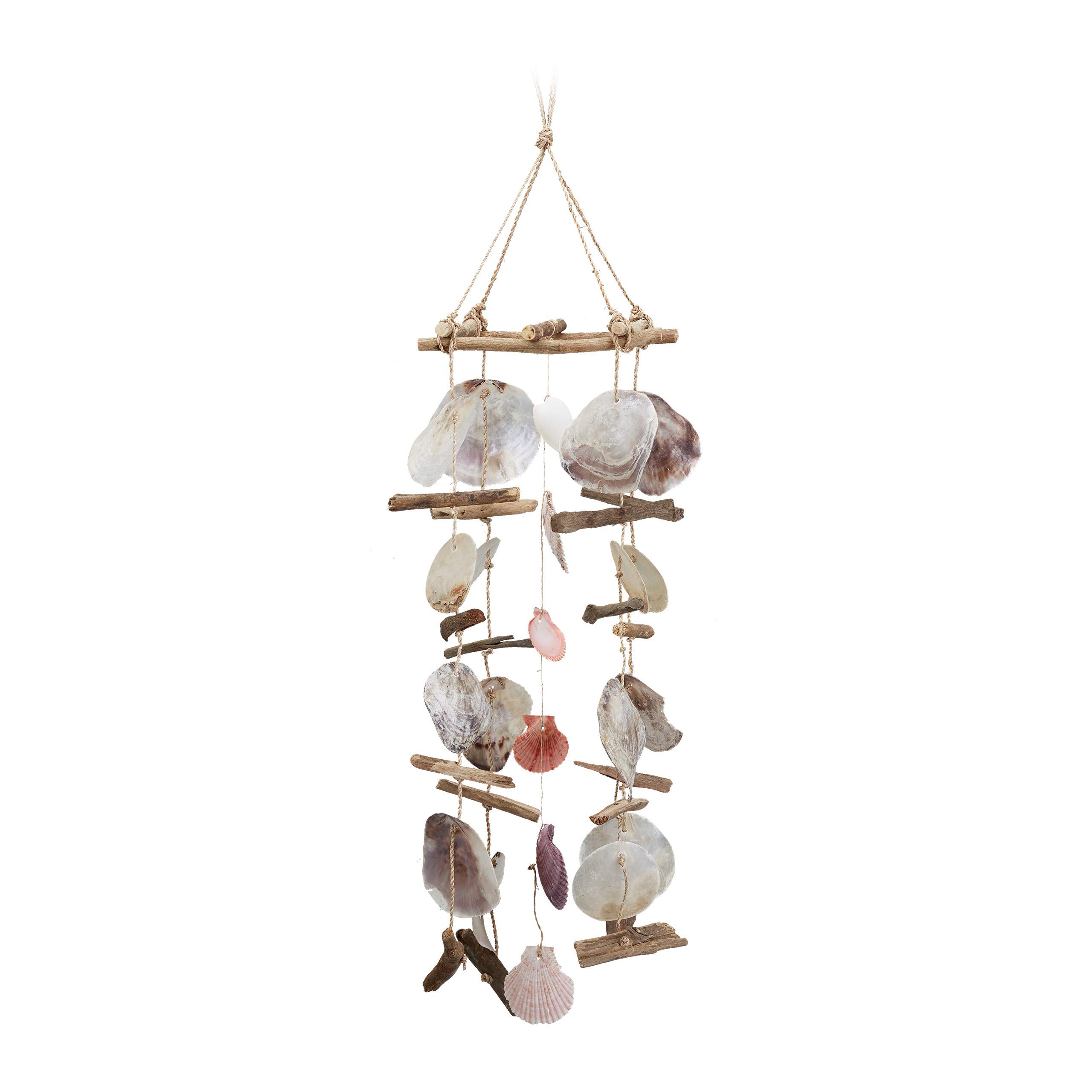 Relaxdays Driftwood Wind Chimes, Capiz Seashells, Scallops, Large Decorative Garland for your Garden, Colourful