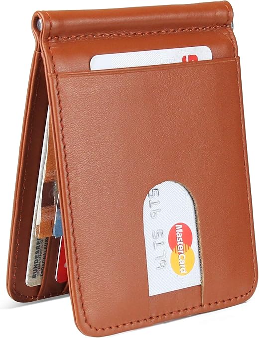 Frentree Echtleder Geldbörse Slim Wallet Herren Portemonnaie mit Geldklammer Schlankes