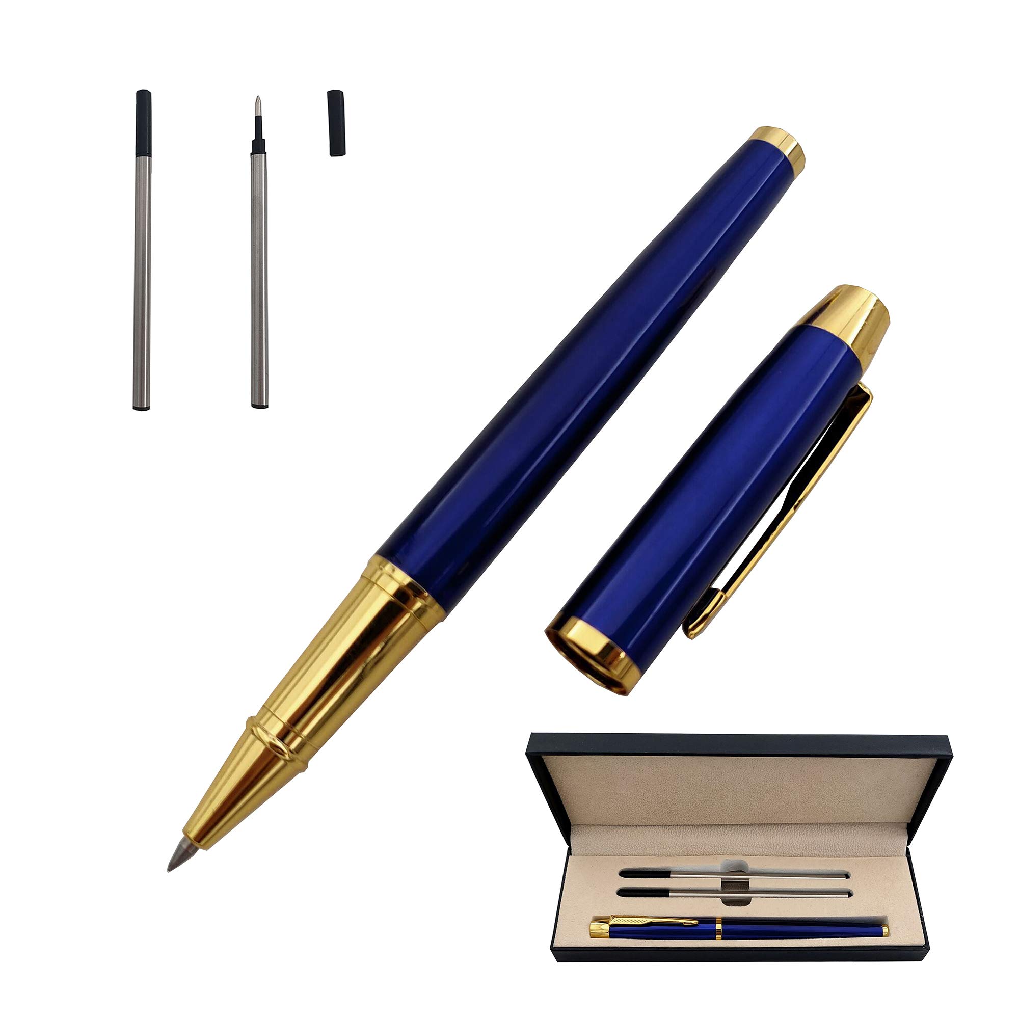Accod Metal Signature Rollerball Pen Blue Ink 0.5mm Refillable Gift Boxed (Blue)