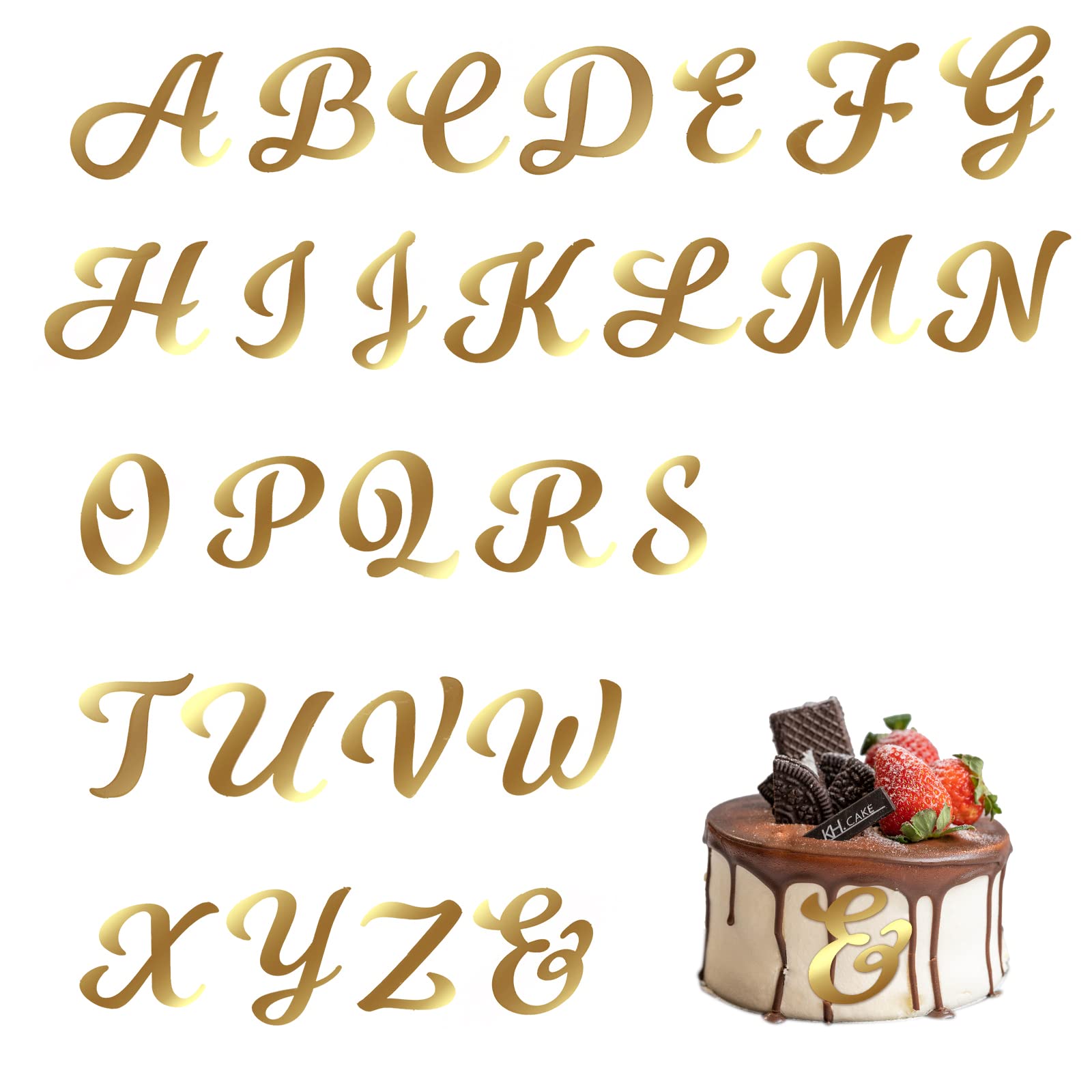 LUTER Letter Cake Toppers Gold, Cake Letters Decoration Acrylic Alphabet Cake Topper Personalized Name Cupcake Toppers with A-Z Letter Mirrored Gold Picks for Birthday Party Wedding Graduation Cake Su