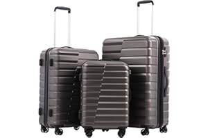 COOLIFE Expandable Suitcase PC ABS TSA Luggage 3 Piece Set Lock Spinner Carry on (gray)
