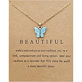 Dainty Colorful Butterfly Pendant Necklace for Women,Bohemian Acrylic Cute Butterfly Chain Necklace Retro Card Adjustable Insect Animal Necklaces Friends Female Necklace
