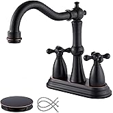 Senhozi Oil Rubbed Bronze Bathroom Faucet 2 Hole, 4 Inch Centerset Antique Bathroom Faucet with Pop Up Drain and Supply Hose, Modern Bathroom Faucet Vanity Faucet, SE-0038-ORB