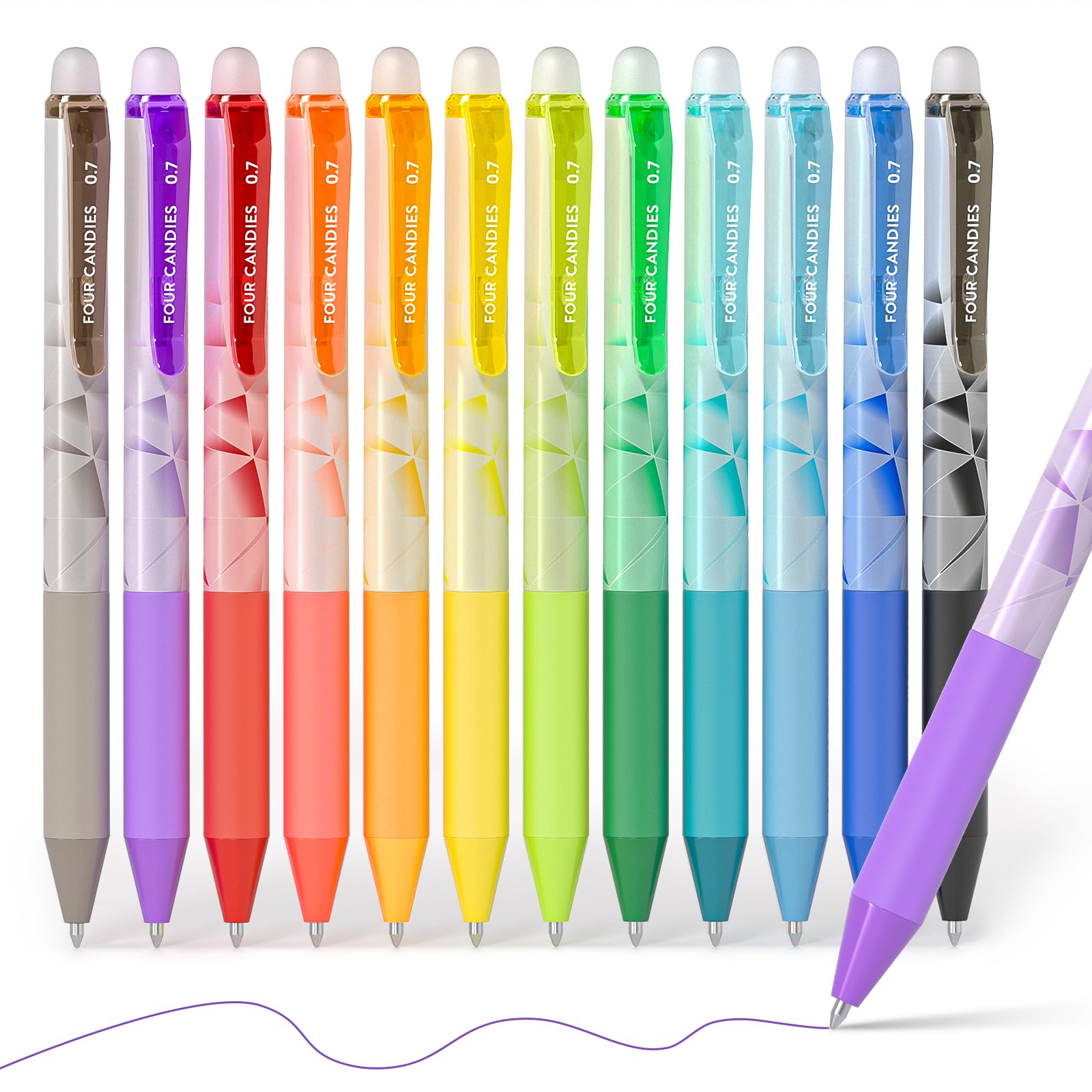 Photo 1 of Four Candies 0.7mm Erasable Gel Pens, Make Mistakes Disappear Colored Pens, 12 Colors Retractable Fine Point Erasable Pens for Writing, Drawing, Planner & School Supplies