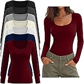 Sweetyweee 7 Pack Women's Long Sleeve Shirts Multipack Scoop Neck Tops Slim Fit Undershirt Basic Layer Winter