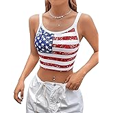 OYOANGLE Women's American Flag Graphic Cami Crop Top Sleeveless Summer Patriotic Tops