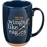 Christian Art Gifts Coffee Mug: Soar on Wings Like Eagles - Isaiah 40:31 Inspirational Scripture, 15 oz, Navy Blue