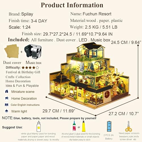 Spilay Dollhouse DIY Miniature Wooden Furniture Kit,Mini Handmade