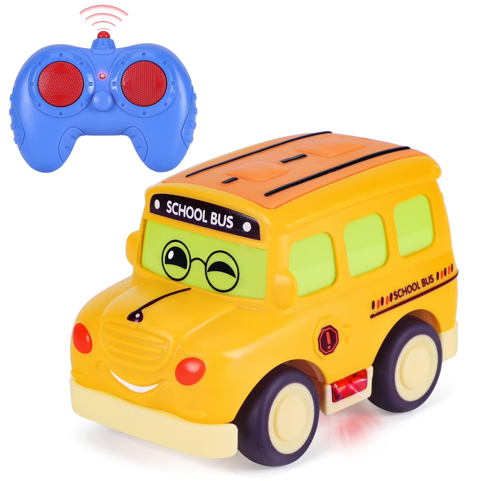 Highttoy Remote Control Cars for 1 2 3 Year Olds, Cartoon School Bus Toys for 1 2 3 Year Old Boys Girls Gifts, 2.4GHz 4-Channel Mini RC Car Toys for Toddlers Kids, Orange