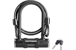 Kryptonite Bike U-Lock with Braided Steel Cable, High Security Anti-Theft Bicycle U Lock, 12mm Shackle and 8mm x4ft Length Security Cable with Keys for Scooter Road Mountain Bikes,Black