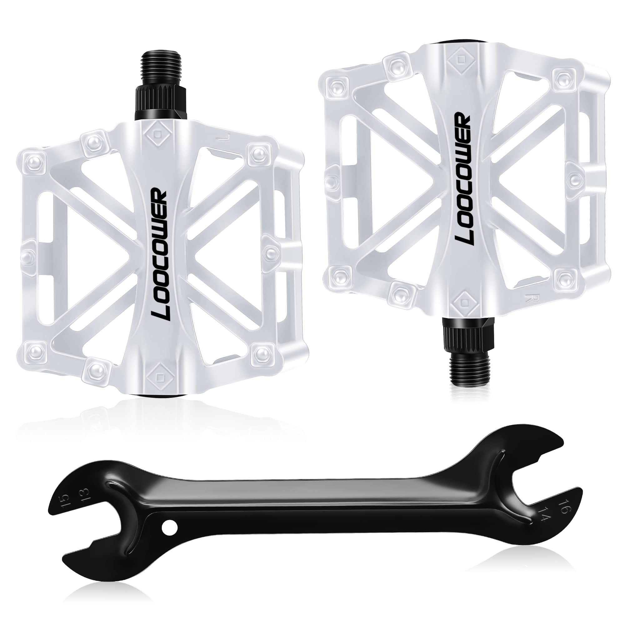 Bicycle Cycling Bike Pedals, New Aluminum Antiskid Mountain Bike Pedals Road Bike Hybrid Pedals for 9/16 inch With Free installation Tool-White