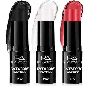 PASNOWFU 3Pcs Black White Red Face Paint Sticks, Waterproof Body Paint Baseball Eye Black,High Pigment Face Paint for Joker C