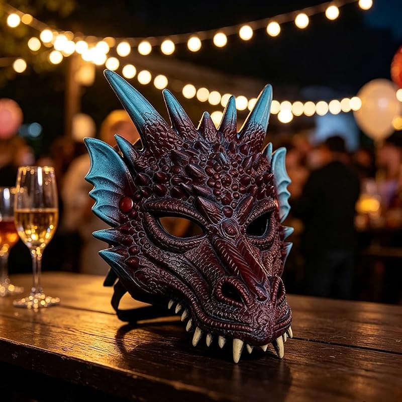 Halloween Drachen Maske, 3D Drachen Half Face Cosplay Dragon Animal Masks für Erwachsene Halloween Karneval Kostüm Party Requisiten - Purple
