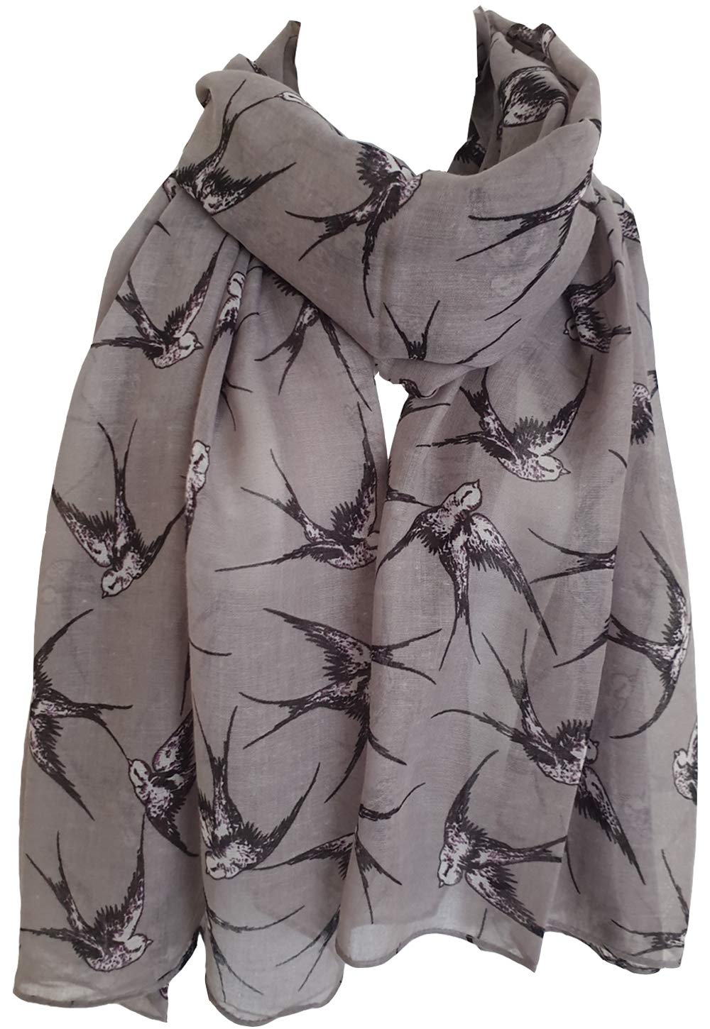 GlamLondon Bird Print Scarf Ladies Lightweight Fashion Oversize Wrap (ZUa-Grey)