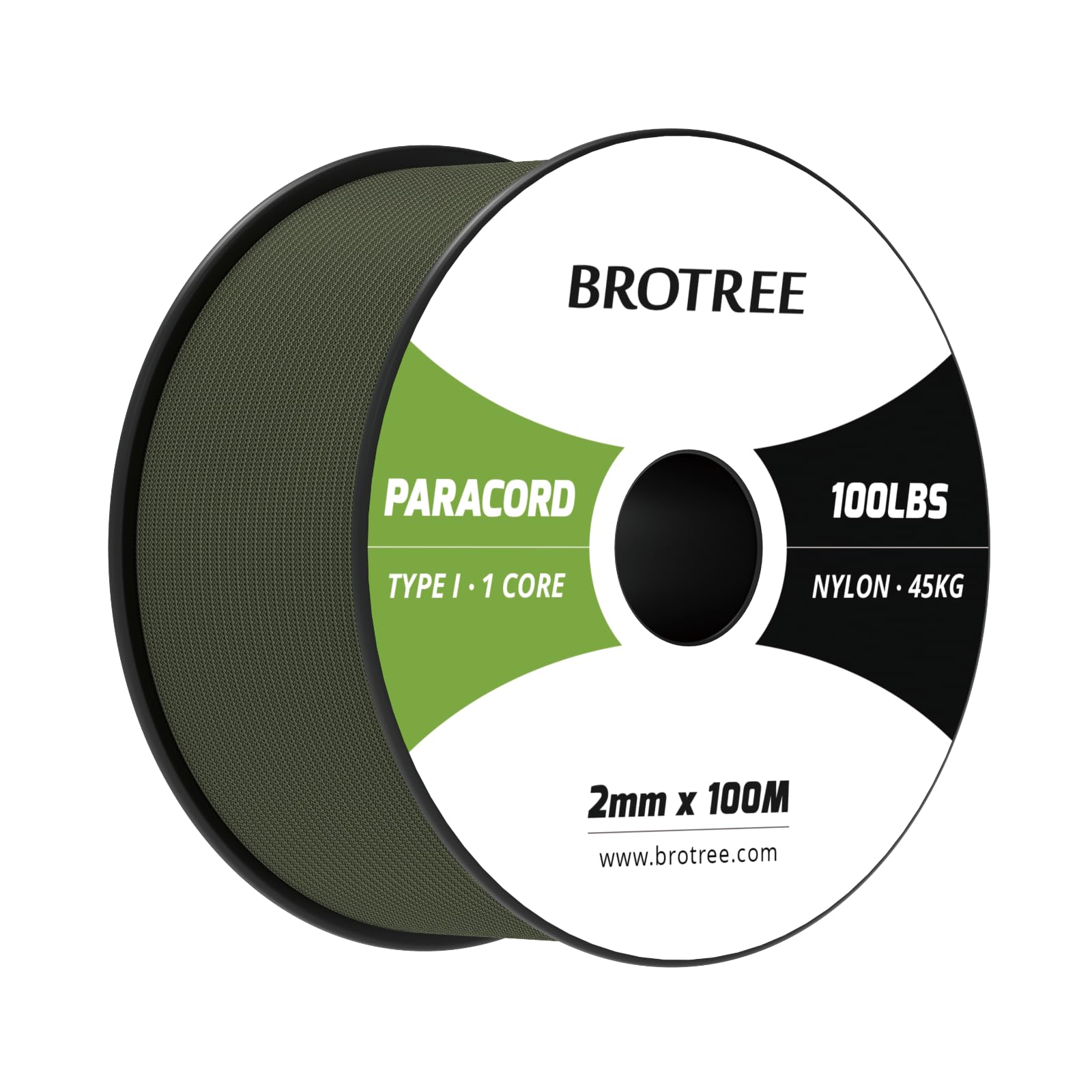 Brotree Paracord 2mm 100M 100% Nylon Rope 1 Strand Parachute Cord for Outdoor, Craft, DIY - 45kg Breaking Load (Army Green)