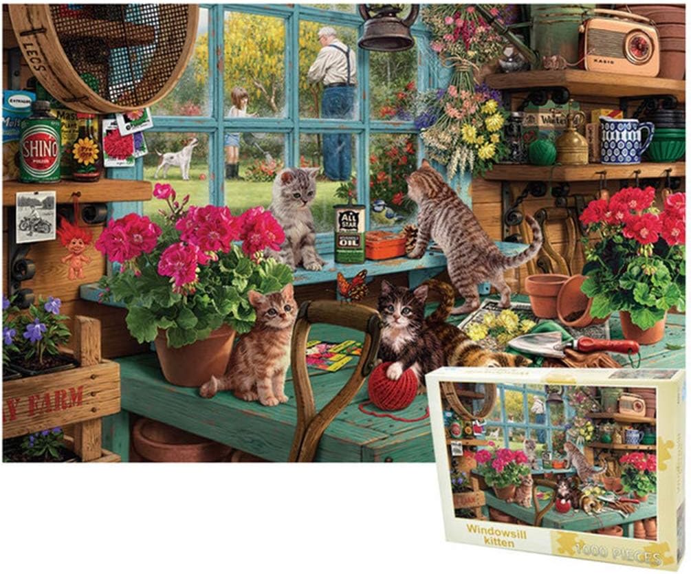 RayMoon Hell Difficulty Wooden Jigsaw Puzzles for Adults 1000 Piece Large Puzzle, Paintings Jigsaw Puzzle 29.52 x 19.69 inches(Cat on The windowsill)