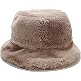Umeepar Winter Faux Fur Fuzzy Bucket Hat Fluffy Warm Hat for Women Men