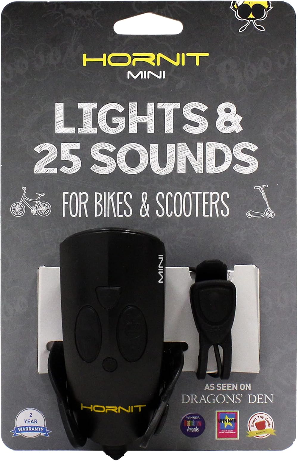 Hornit MINI Bike Bell Black/Black with Remote Trigger 25 Sounds 6 Lights