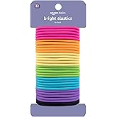 Amazon Basics No Damage Elastic Hair Ties, Ponytail Holders for Thick Hair, No Pull, Secure Hold, Snag-Free, Bright 4 MM Elastics for All Types, 32 Count