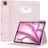 Supveco Case for iPad Air 13 Inch (M3) 2025/(M2) 2024 with Pencil Holder,Premium Folio Stand Case with Soft TPU Back Cover,and Auto Wake/Sleep-Pink
