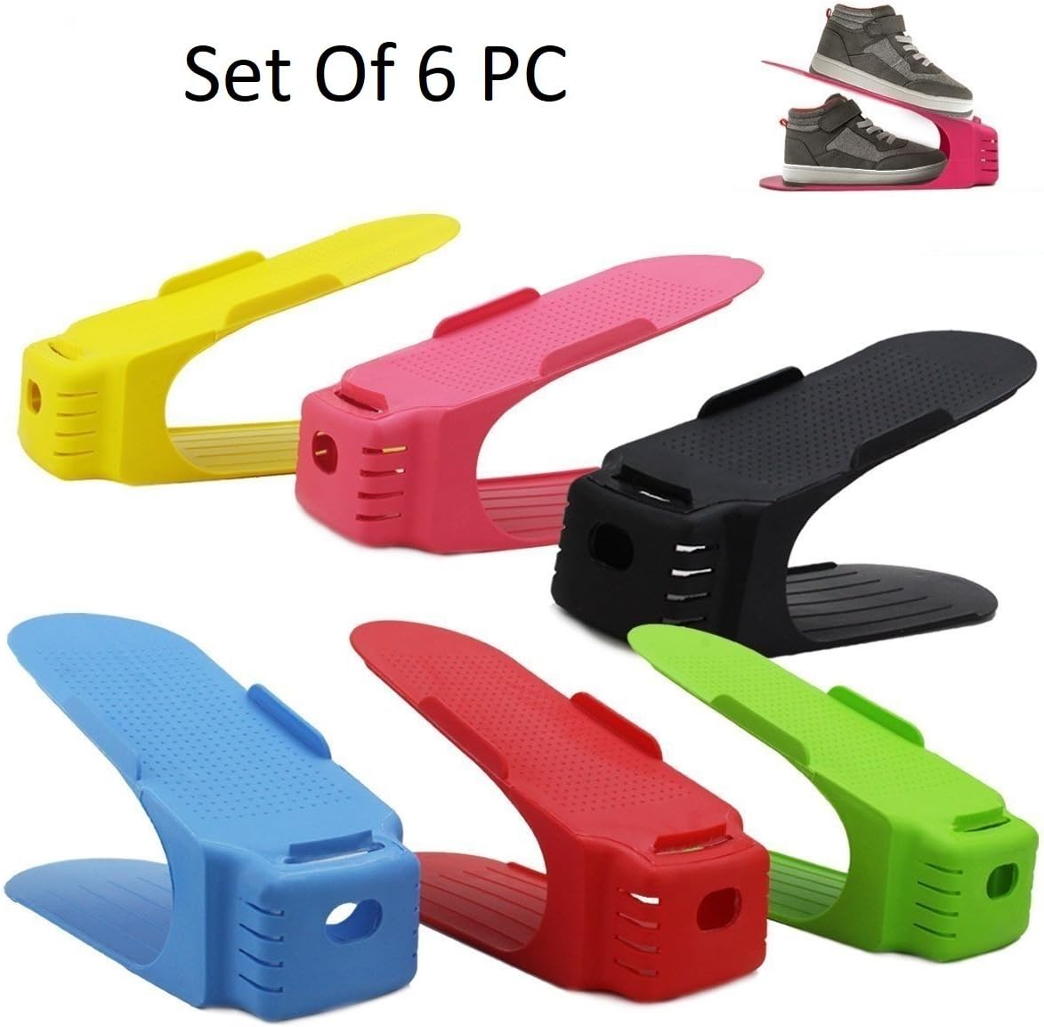 CHAKLII Wishpool Plastic Shoe Organizer, Colour May Vary (Multicolour) - Set of 6