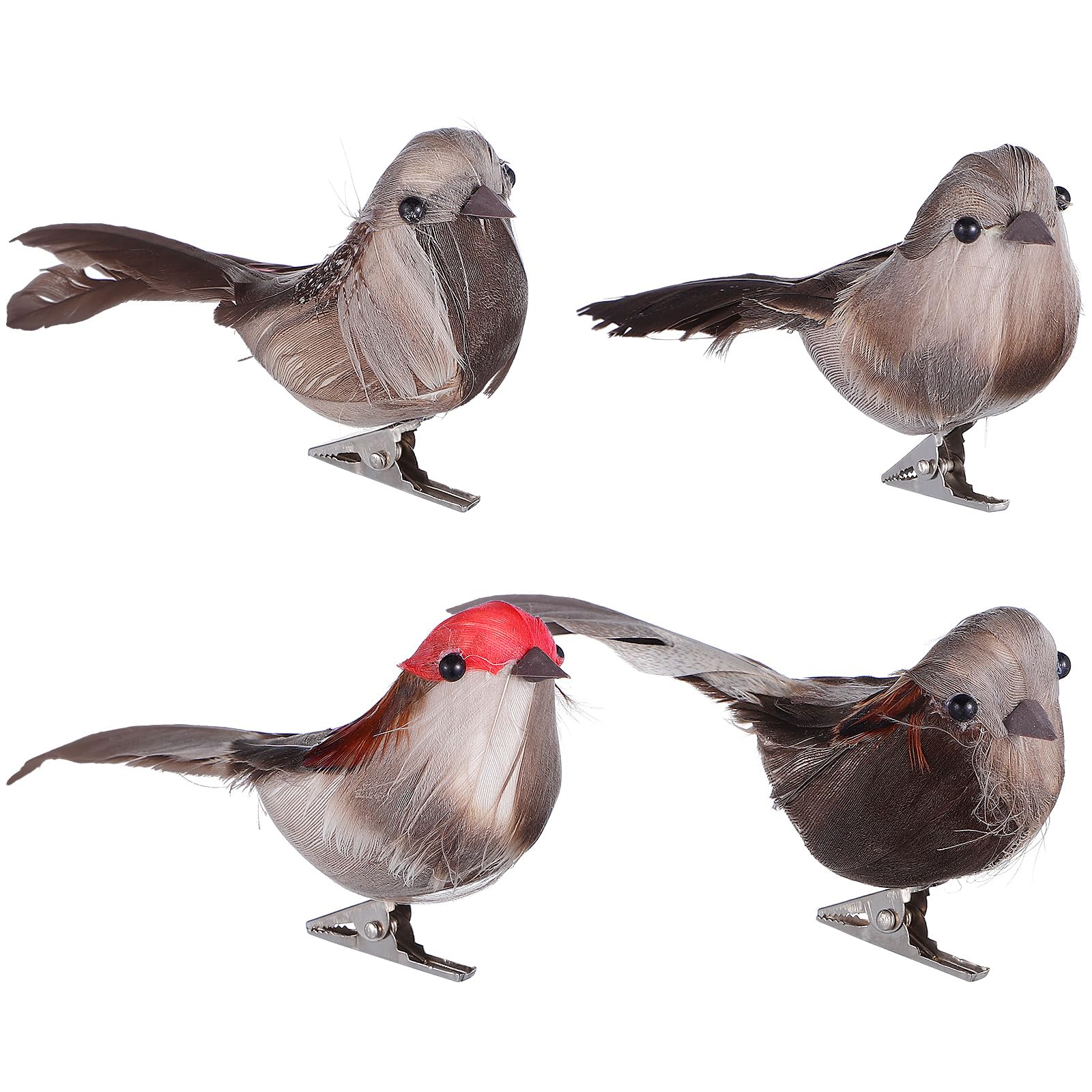 NUOBESTY Simulated Bird Decoration - 4Pcs Lifelike Feathered Birds for Christmas Tree Garden and Home Decor