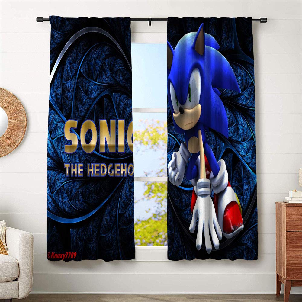 Sonic The Hedgehog 2020 Movie Curtains for Kids Rooms, Room Darkening Wide Curtains Blackout Curtain