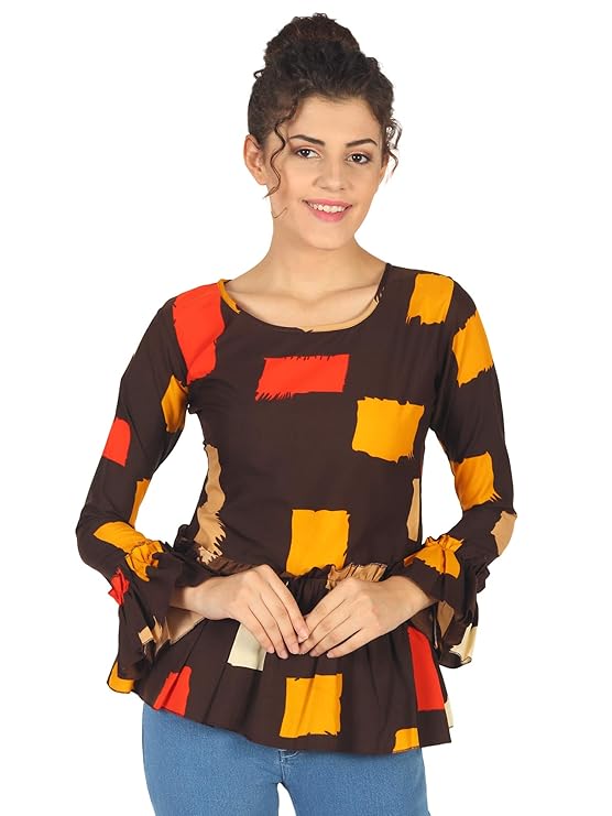 Buy MYZAG Women's Long Bell Sleeve Casual Tops (Brown, Medium) at Amazon.in