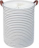 DOKEHOM 20-Inch Freestanding Laundry Basket with Lid Blue Stripe Large