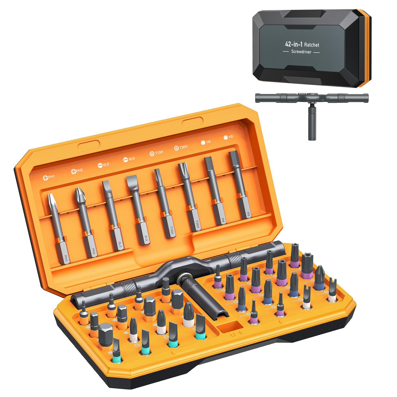 Photo 1 of ORIA 42 in 1 Ratchet Screwdriver Kit, Magnetic Screwdriver Set with 40 Precision Bits, Upgraded Version Repair Tool Kits with DIY Ratchet Handle, Portable Case for DIY Bike Electronics Furniture