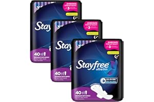 Stayfree Ultra Thin Overnight Pads with Wings, For Women, Reliable Protection and Absorbency of Feminine Moisture, Leaks and Periods, 40 count - Pack of 3
