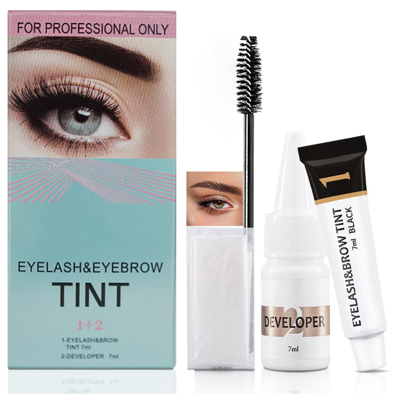 Professional Eyelash & Eyebrow Tint Kit for Salon Use - Black Tint with Developer for Long-Lasting Waterproof Brow Pomade, Ideal for Sensitive Eyes & Professional Stylists