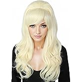 Linfairy Long Wavy Blonde Wig Big Bouffant Beehive Wigs for Women fits 50s 80s Costume