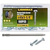 LIONMAX Pocket Hole Screws Fine Thread #8 x 1-1/4 Inch, 100PCS Pocket Screws Washer Head, Square Drive, for Hardwood Pocket Hole, Zinc Plated, 150MM Drive Bit Included