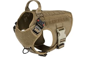 ICEFANG Tactical Dog Harness,2X Metal Buckle,Working Dog MOLLE Vest with Handle,No Pulling Front Leash Clip,Hook and Loop Panel (Medium (Pack of 1), Reflective Brown)