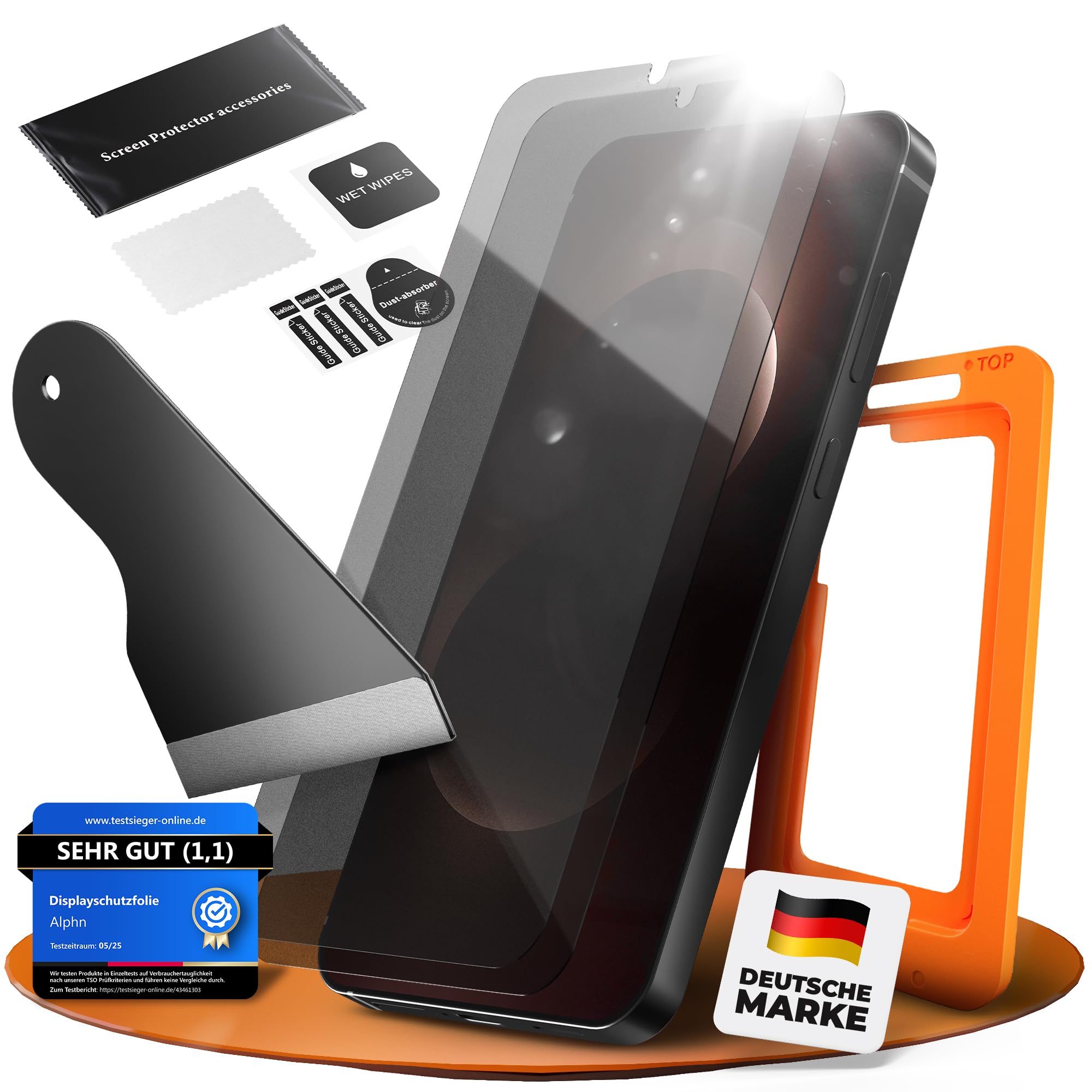 Alphn Tempered Glass Screen Protector for iPhone 15 Pro, Full Surface Protection, 9H Hardness, Anti-Fingerprint, Shockproof, Anti-Oil, Scratch-Resistant, Bubble-Free, Pack of 2